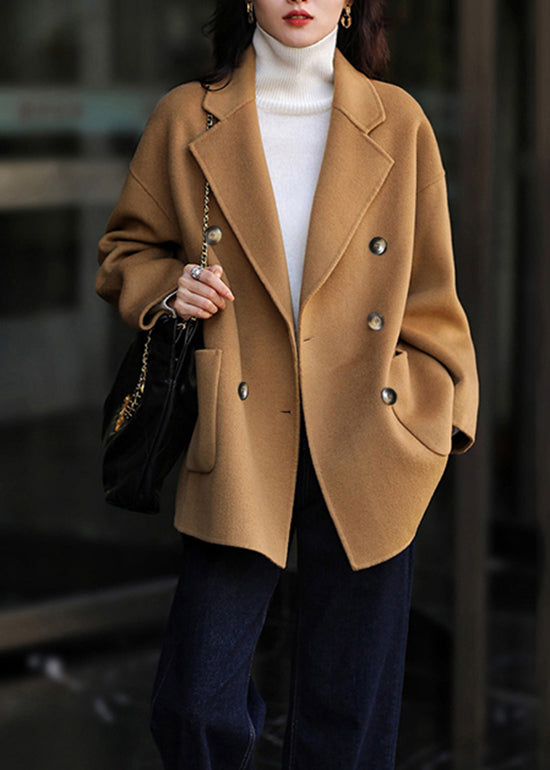WW | Camel Peter Pan Collar Patchwork Wool Coats