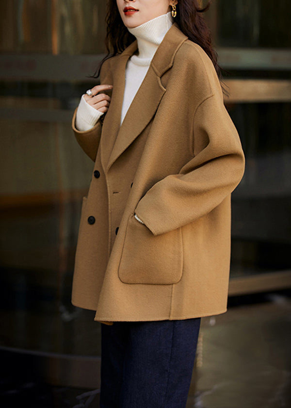WW | Camel Peter Pan Collar Patchwork Wool Coats