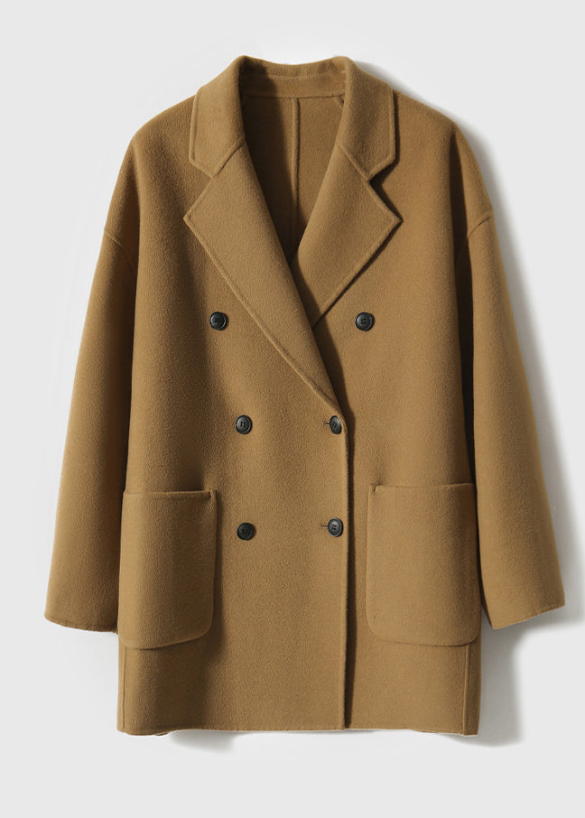 WW | Camel Peter Pan Collar Patchwork Wool Coats