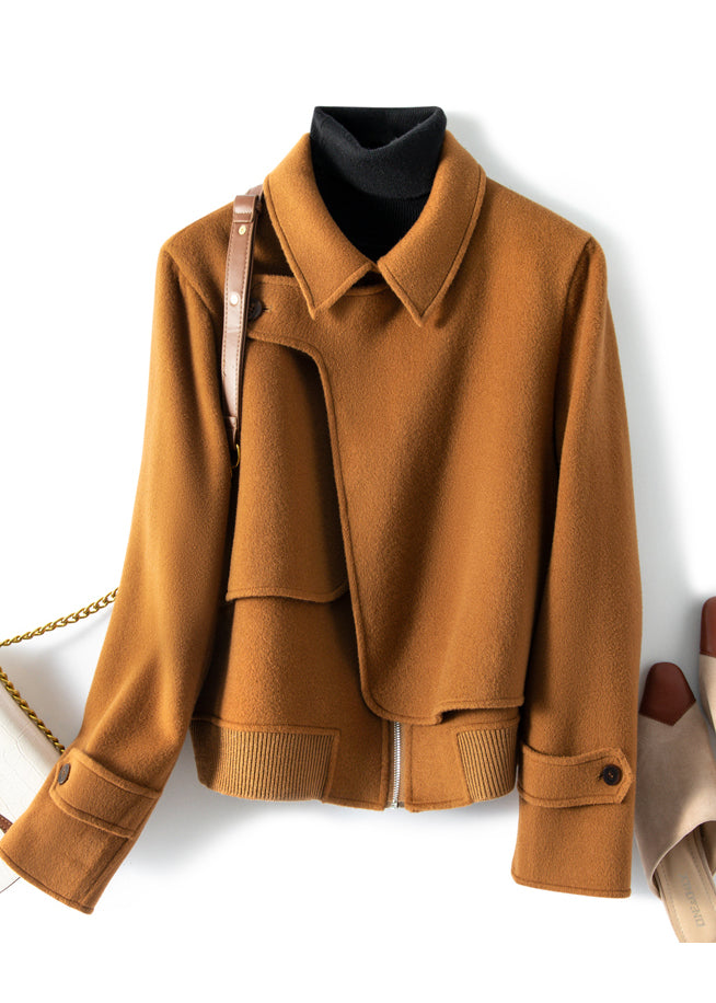 WW | Chocolate Asymmetrical Patchwork Wool Coats