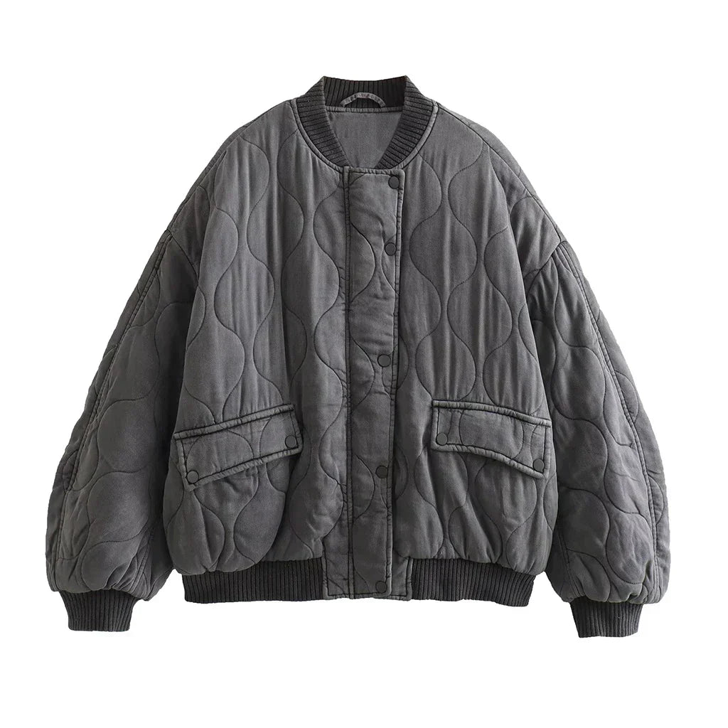 WW | Damen Oversized Graue Bomberjacke