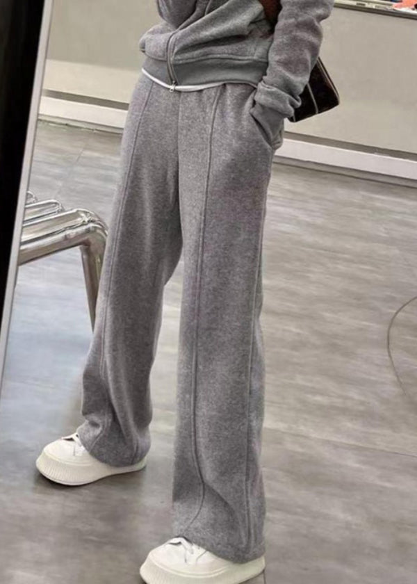 WW | Grey Hooded Cape and Straight Trousers Two-Piece Set Long Sleeve