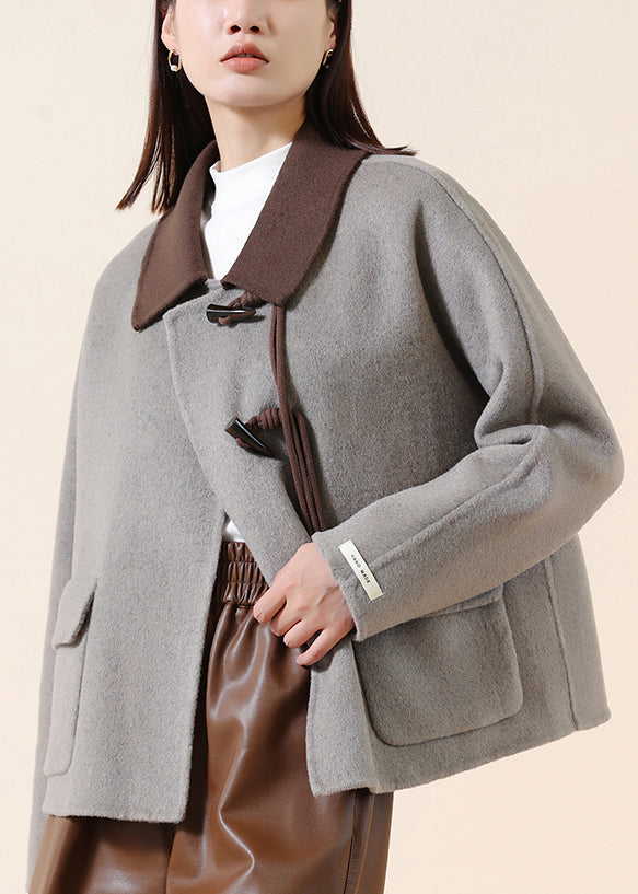 WW | Gray Tassel Patchwork Chinese Button Wool Coats Winter
