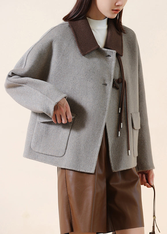 WW | Gray Tassel Patchwork Chinese Button Wool Coats Winter
