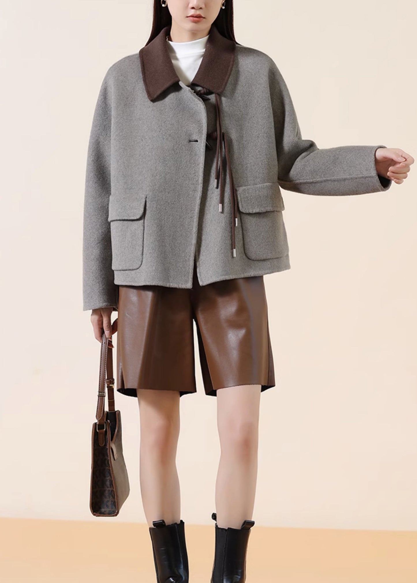 WW | Gray Tassel Patchwork Chinese Button Wool Coats Winter