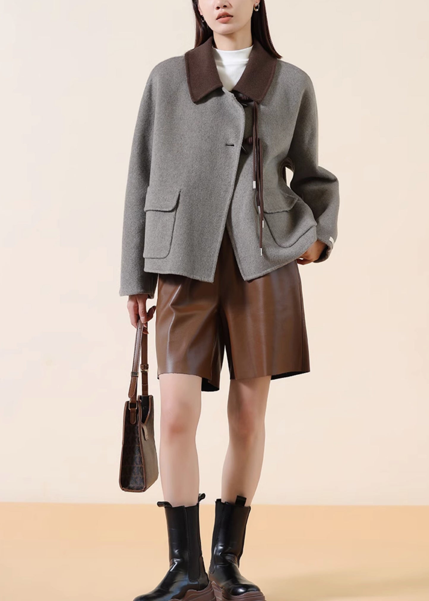 WW | Gray Tassel Patchwork Chinese Button Wool Coats Winter