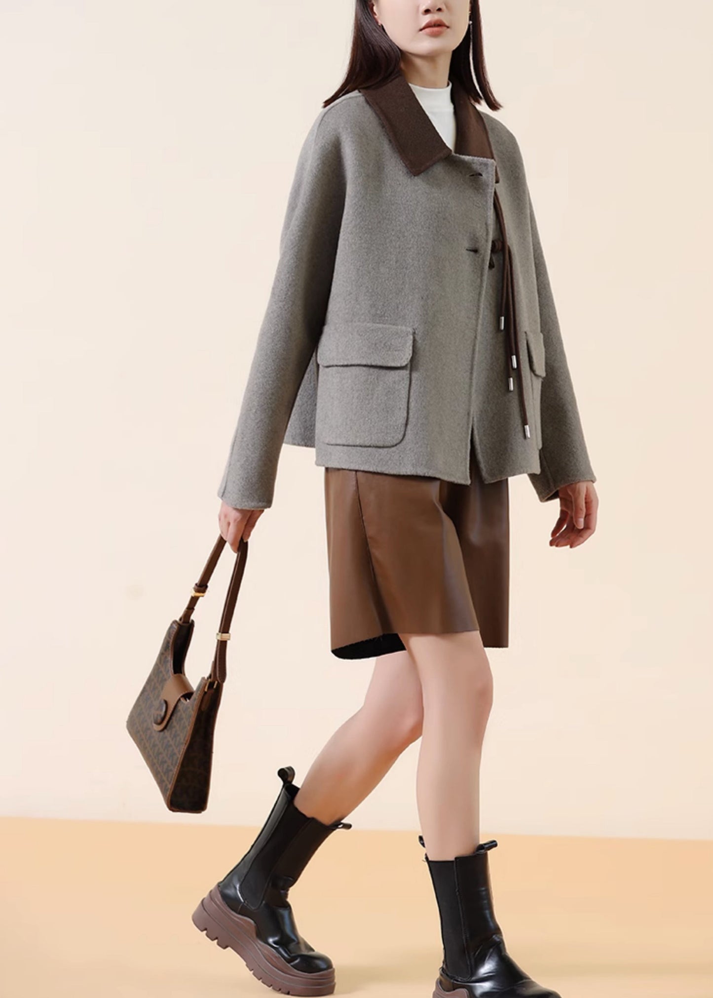 WW | Gray Tassel Patchwork Chinese Button Wool Coats Winter