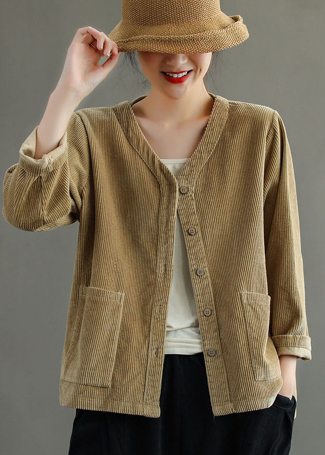 WW | Khaki Knopf V-Ausschnitt Cordjacken