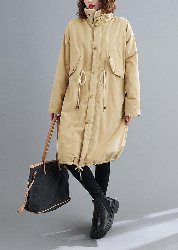 WW | Locker sitzende midilange Mäntel khaki Quadratischer Kragen mit Kordelzug Wollmäntel