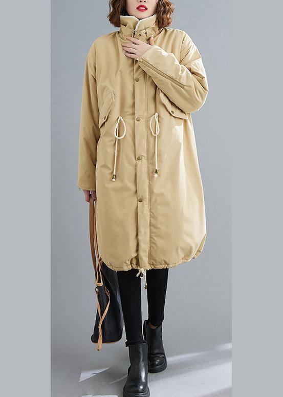 WW | Locker sitzende midilange Mäntel khaki Quadratischer Kragen mit Kordelzug Wollmäntel