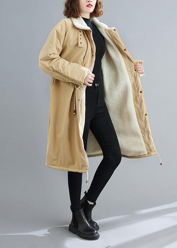 WW | Locker sitzende midilange Mäntel khaki Quadratischer Kragen mit Kordelzug Wollmäntel