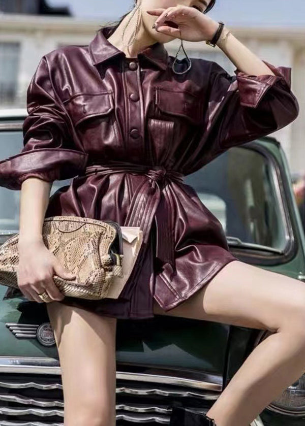 WW | Oversized Mulberry Knot Waist Faux Leather Coats