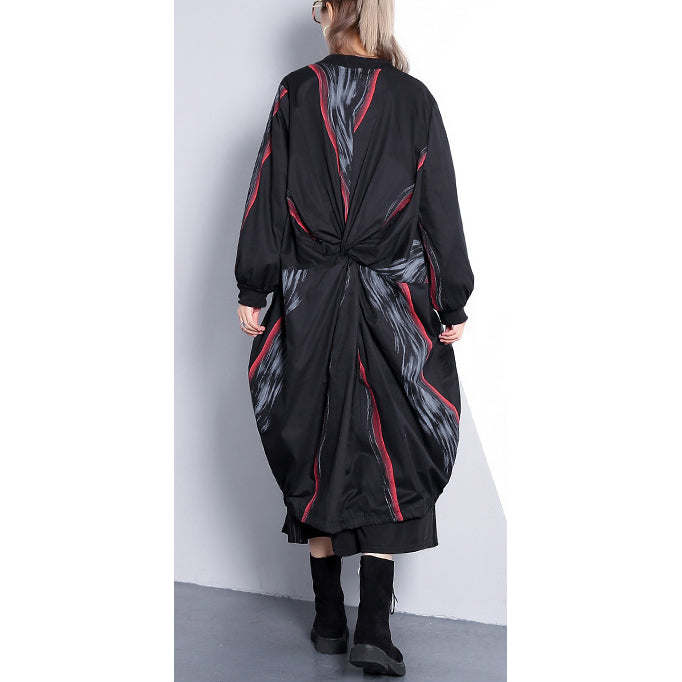 WW | black print coat oversized stand-up collar cardigans Elegant tailored baggy coats
