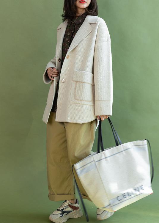WW | Casual Midi-Length Coats Winter Outerwear Beige Pockets Wool Jackets