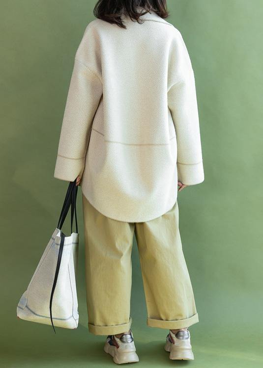 WW | Casual Midi-Length Coats Winter Outerwear Beige Pockets Wool Jackets