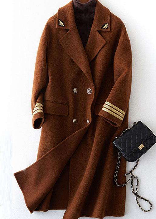 WW | Chocolate Wool Overcoat Trendy Oversized Long Reversible Coat with Open Back Coats