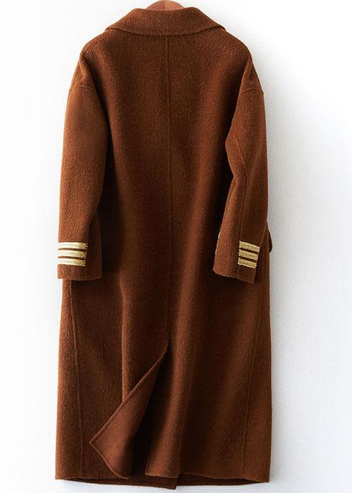 WW | Chocolate Wool Overcoat Trendy Oversized Long Reversible Coat with Open Back Coats