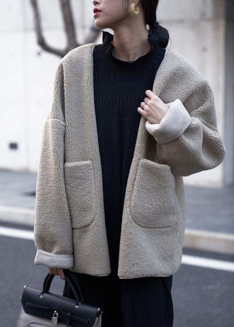 WW | Plus Size Clothing Coats Women Coats nude V-neck Pockets Wool Coat