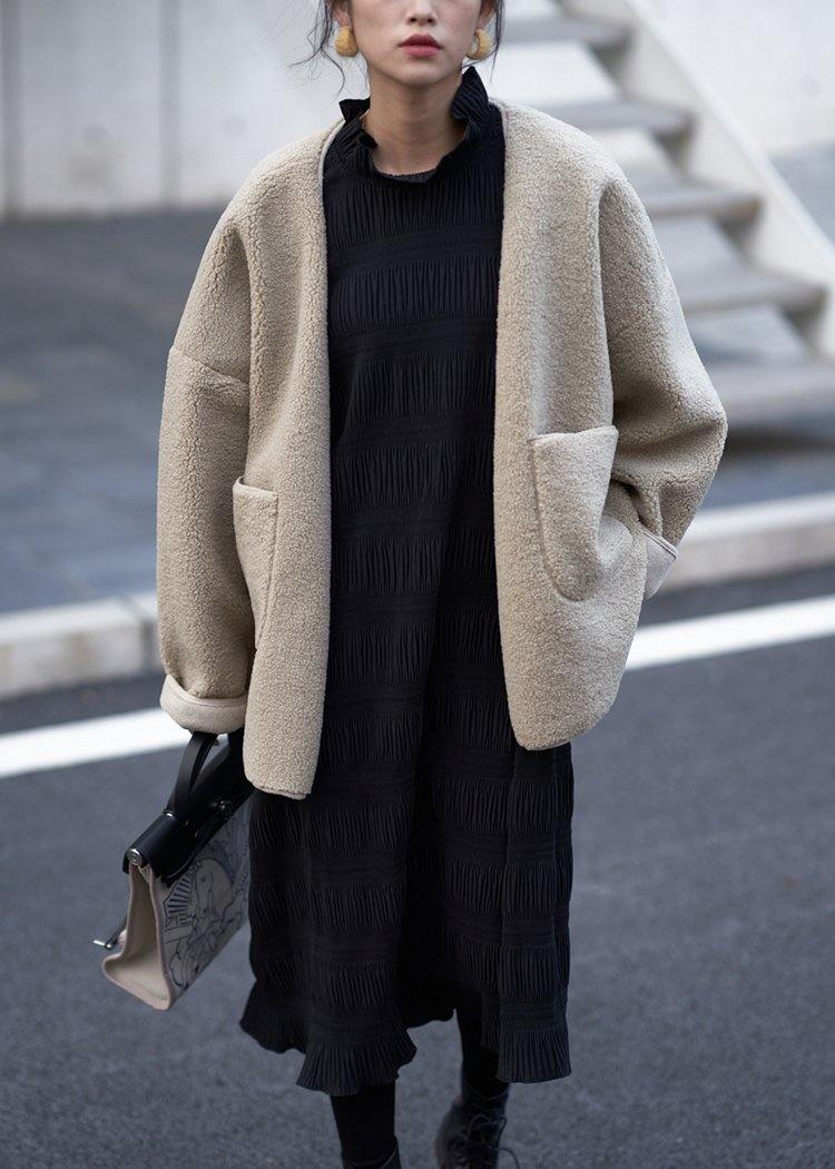 WW | Plus Size Clothing Coats Women Coats nude V-neck Pockets Wool Coat