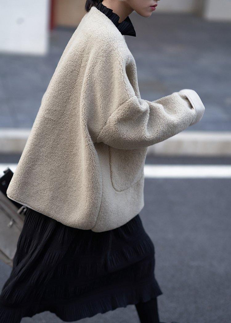WW | Plus Size Clothing Coats Women Coats nude V-neck Pockets Wool Coat