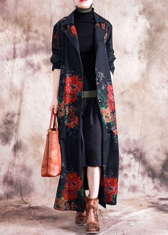 WW | Plus Size Maxi Coat Trench Coats Red Prints Overcoat