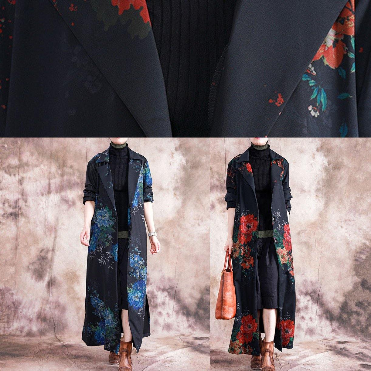 WW | Plus Size Maxi Coat Trench Coats Red Prints Overcoat