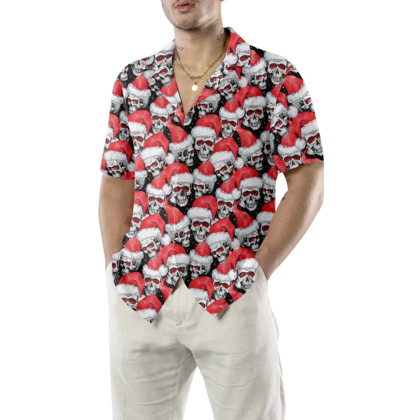 WW | Modische Weihnachts-Schädel Hawaiian Shirt, Coole Weihnachts Hawaiian Shirt