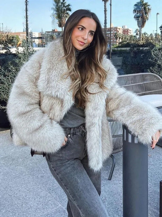 WW | Pelzjacke Kurz Kunstpelz Fluffy Jacke Frauen Winterjacke