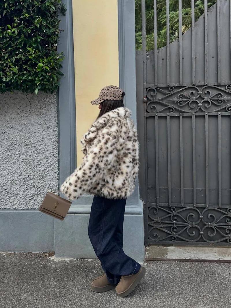 WW | Jacke Leopard Kurz Fluffy Jacke Frauen Winterjacke