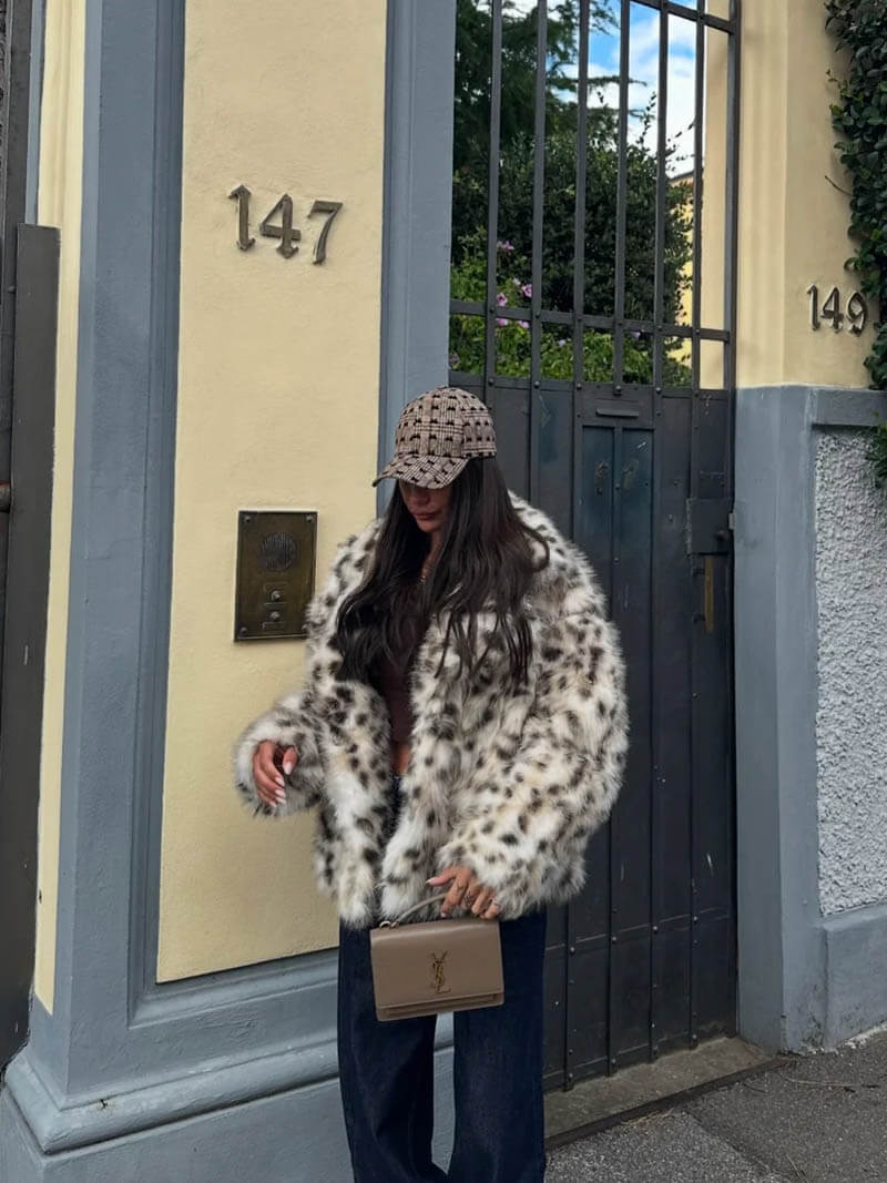 WW | Jacke Leopard Kurz Fluffy Jacke Frauen Winterjacke