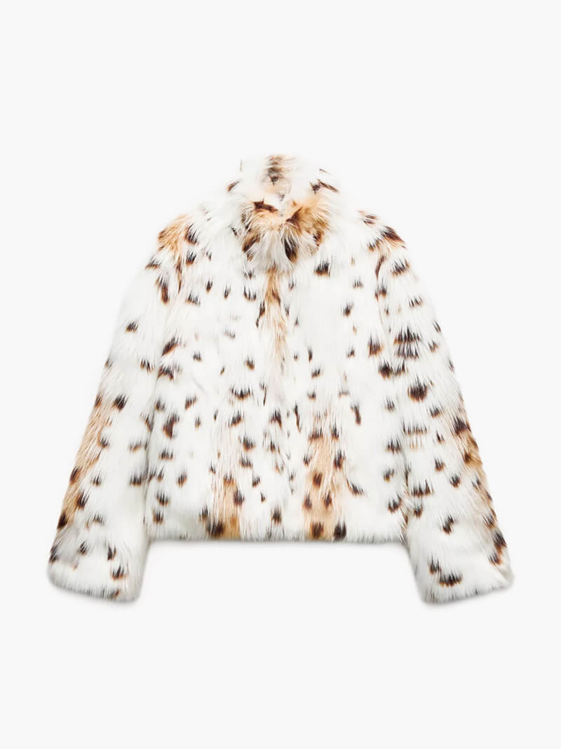 WW | Jacke Leopard Kurz Fluffy Jacke Frauen Winterjacke