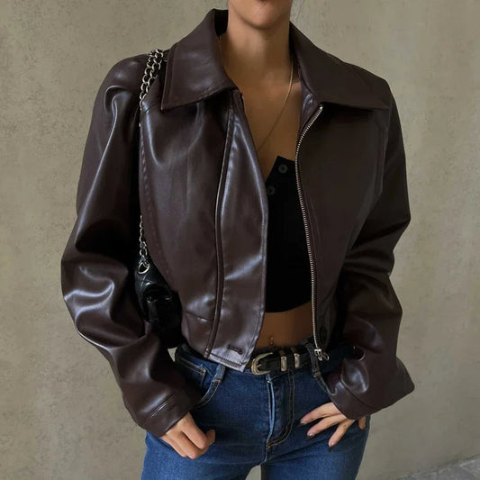 WW - Damen kurze Kunstlederjacke