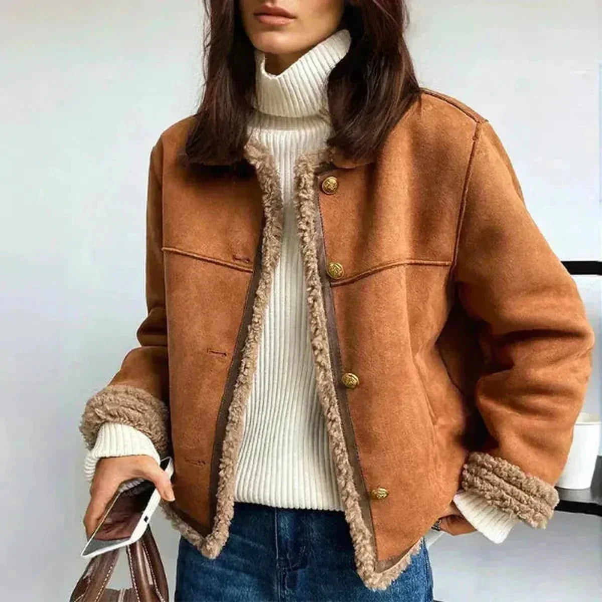 WW | Faux Shearling Futter Knopf up Jacke Für Frauen