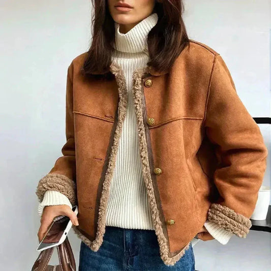 WW | Faux Shearling Futter Knopf up Jacke Für Frauen