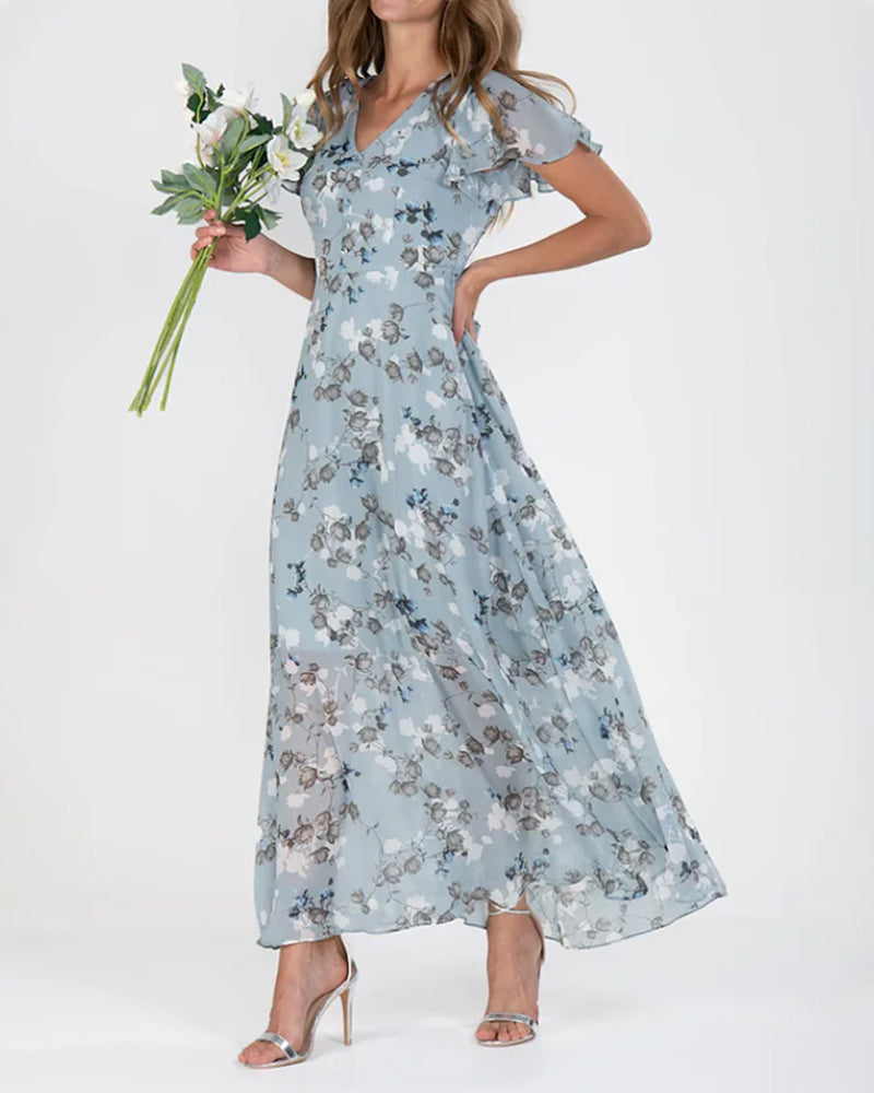 Blumiges Maxikleid mit V-Ausschnitt