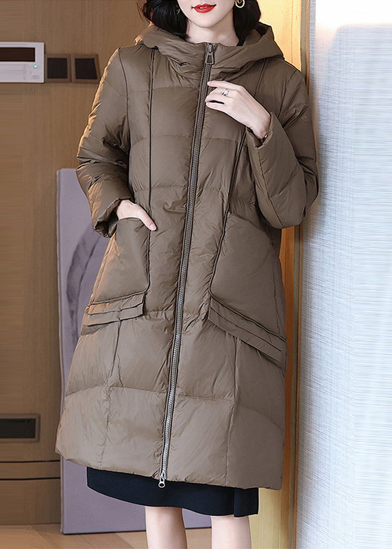 WW | Coffee Zipper Hooded Patchwork Duck Down Winter Coats Winter