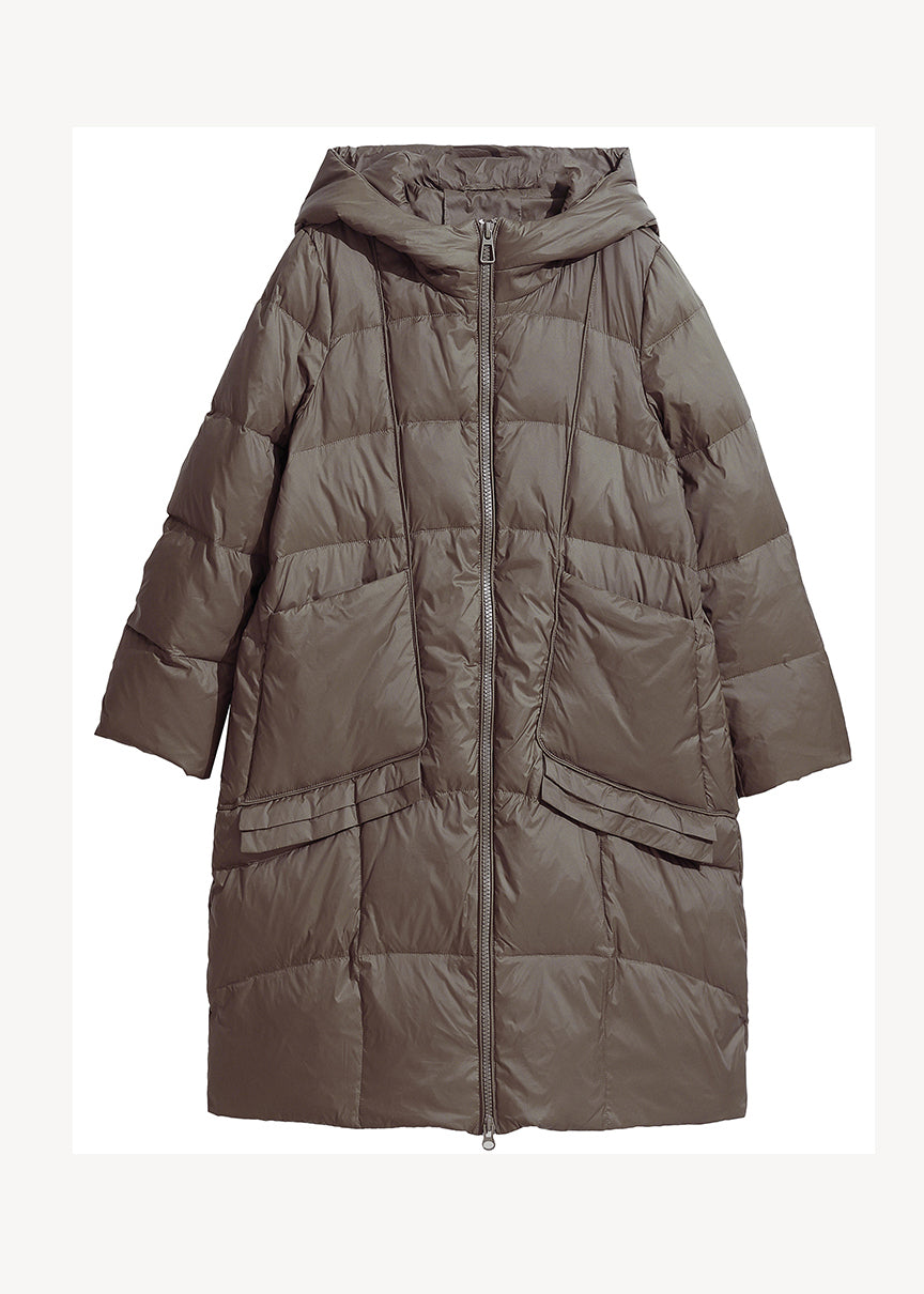 WW | Coffee Zipper Hooded Patchwork Duck Down Winter Coats Winter