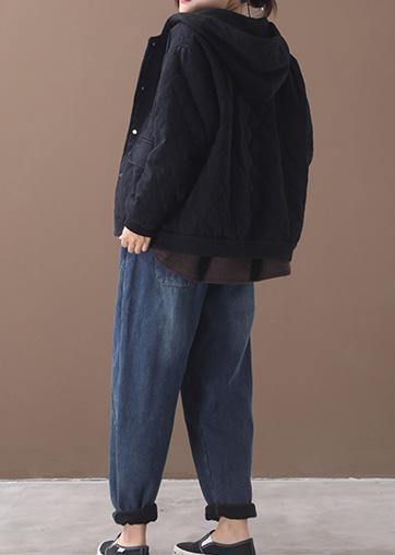 WW | Loose Fit Snow Jackets Short Outerwear Black Hooded Winter Coats