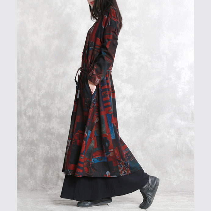 WW | bordeaux Druck Mäntel oversized O-Ausschnitt Bindegürtel Outwear Elegante langärmelige Taschen Mäntel Kleider