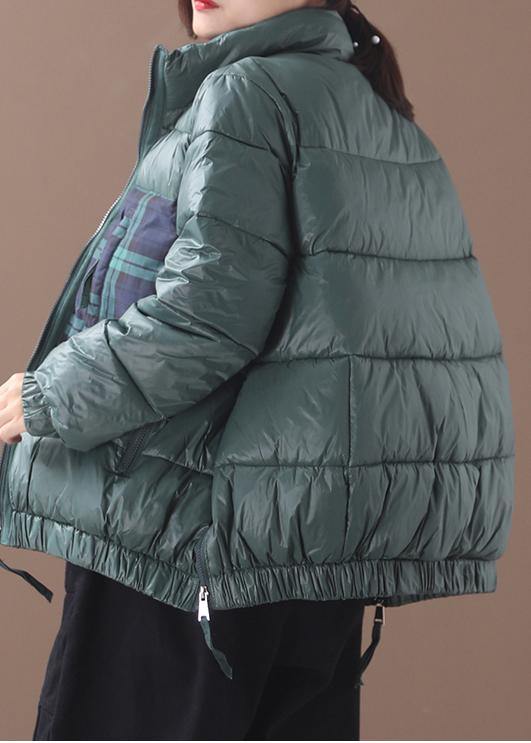 WW | grüne Gans Daunenmantel Locker sitzende Winterjacke Patchwork Karo Seitenreißverschlussjacken