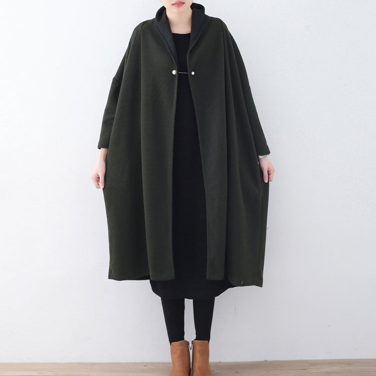 WW | grüner Wollmantel Locker sitzender Wintermantel Frauen Wintermantel