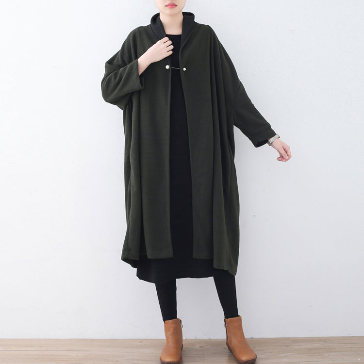 WW | grüner Wollmantel Locker sitzender Wintermantel Frauen Wintermantel