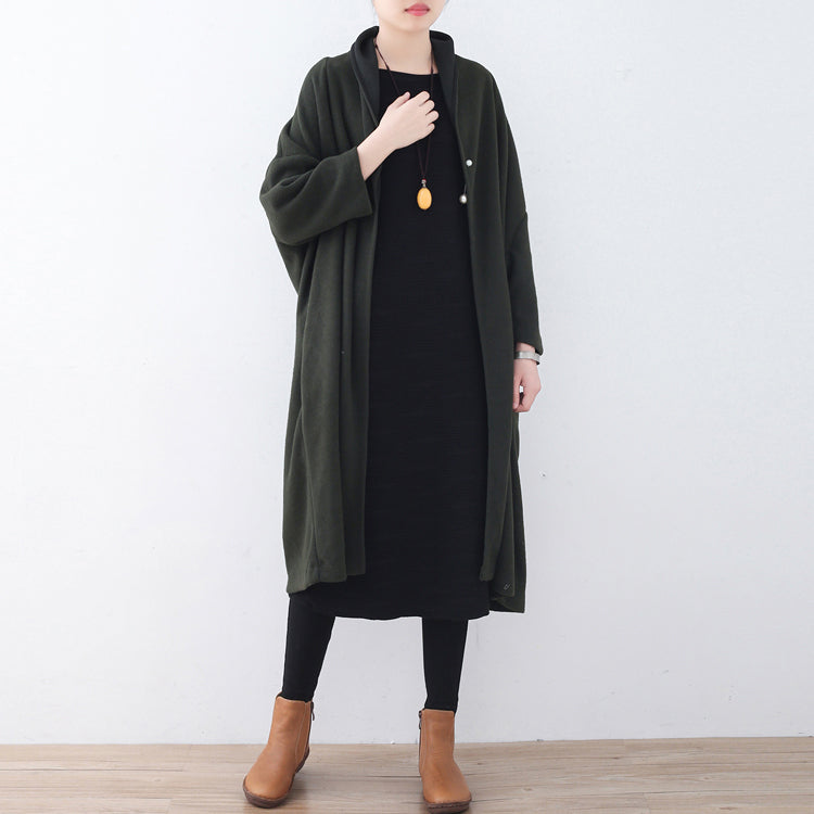 WW | grüner Wollmantel Locker sitzender Wintermantel Frauen Wintermantel