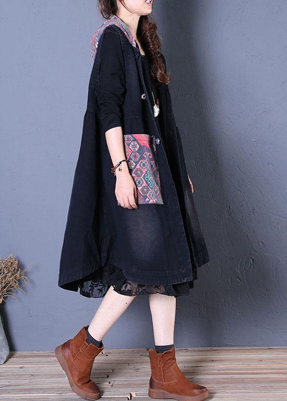 WW | oversized maxi coat black patchwork hooded coats