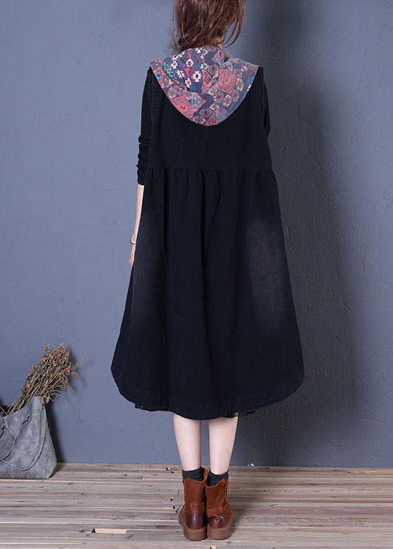 WW | oversized Maxi-Mantel schwarzer Patchwork Kapuzenmäntel