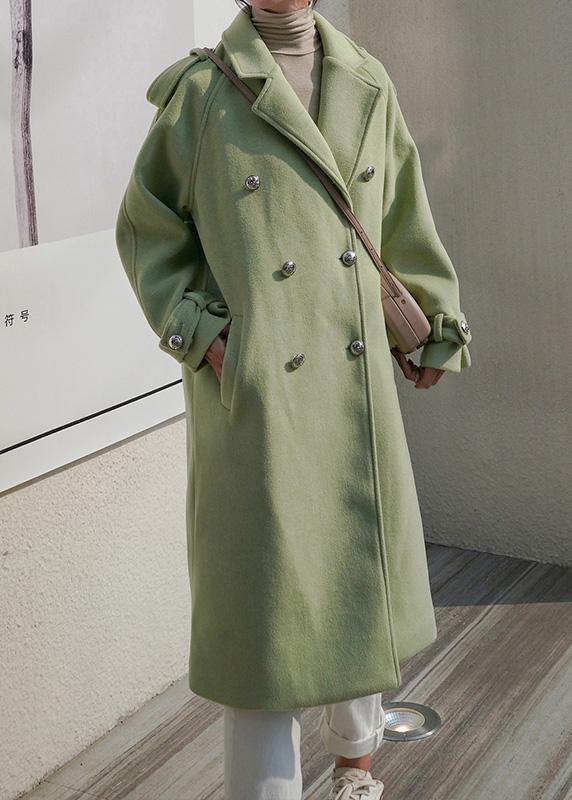 WW | Plus Size Wintermantel mit offenem Rücken, grüne Doppelreiher-Wolljacke für Frauen