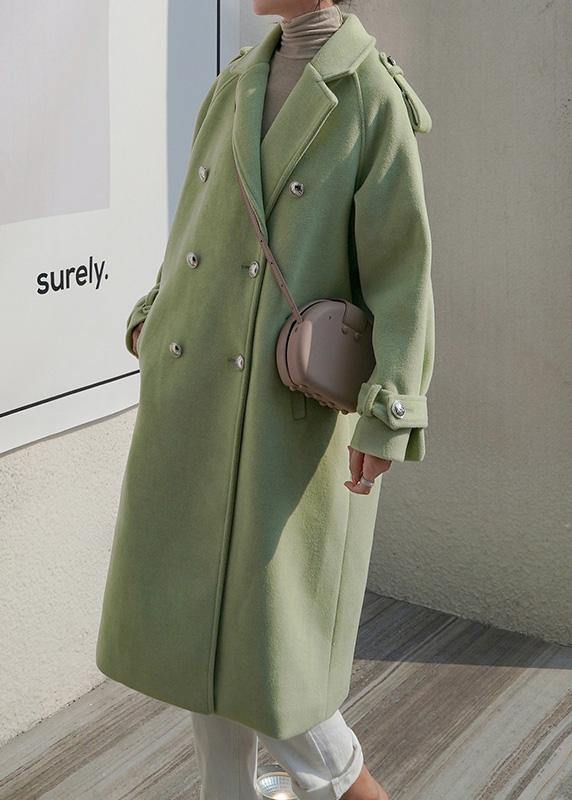 WW | Plus Size Winter Coat with Open Back, Green Double-Breasted Wool Jacket for Women