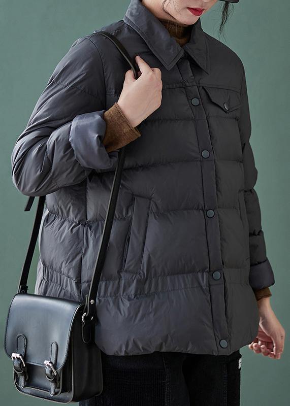 WW | Plus Size Down Jacket Coats Black Lapel Pockets Casual Outfit