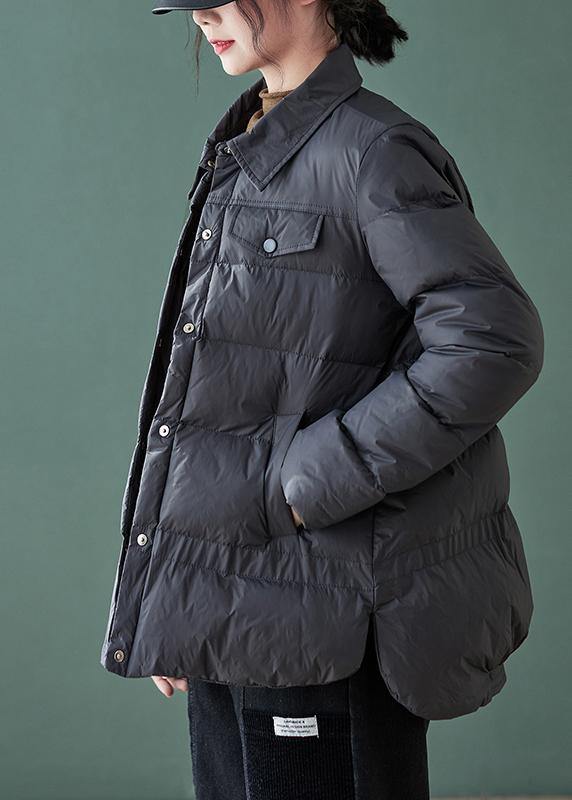 WW | Plus Size Down Jacket Coats Black Lapel Pockets Casual Outfit