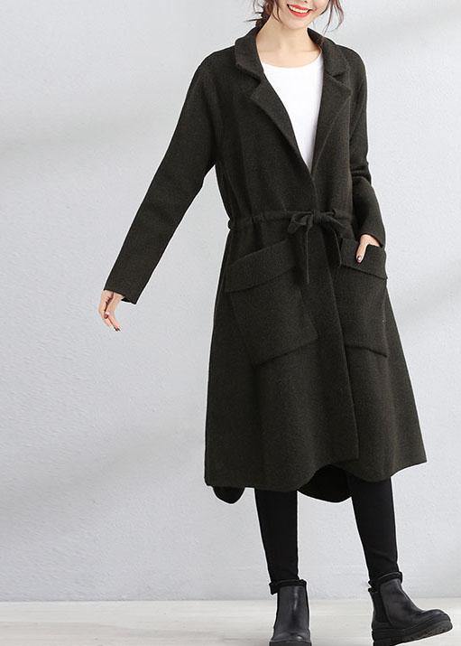 WW | Plus-Size Coat army green Square collar Tie-belt Wool coats